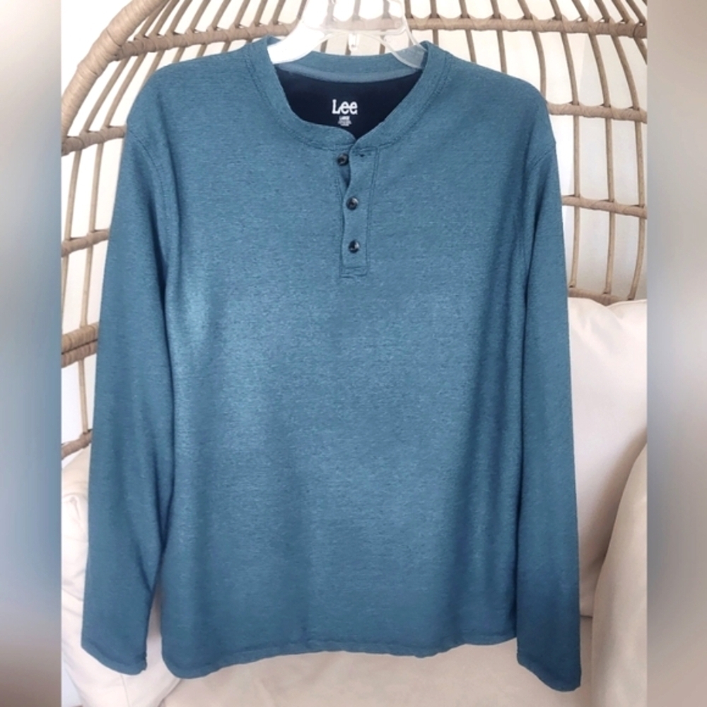 Lee Men's Pullover Waffle Knit Henley 3 Button Closure Sz L